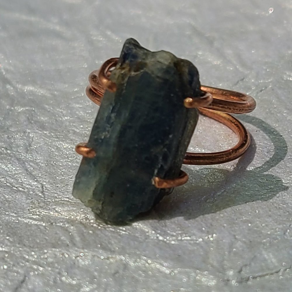 Blue Kyanite Adjustable Copper Ring -Rough Kyanite Copper Ring-Rare